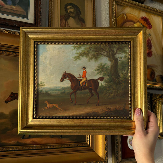 Vintage Style Brown Horse & Jockey Art Print Framed Size 8x10