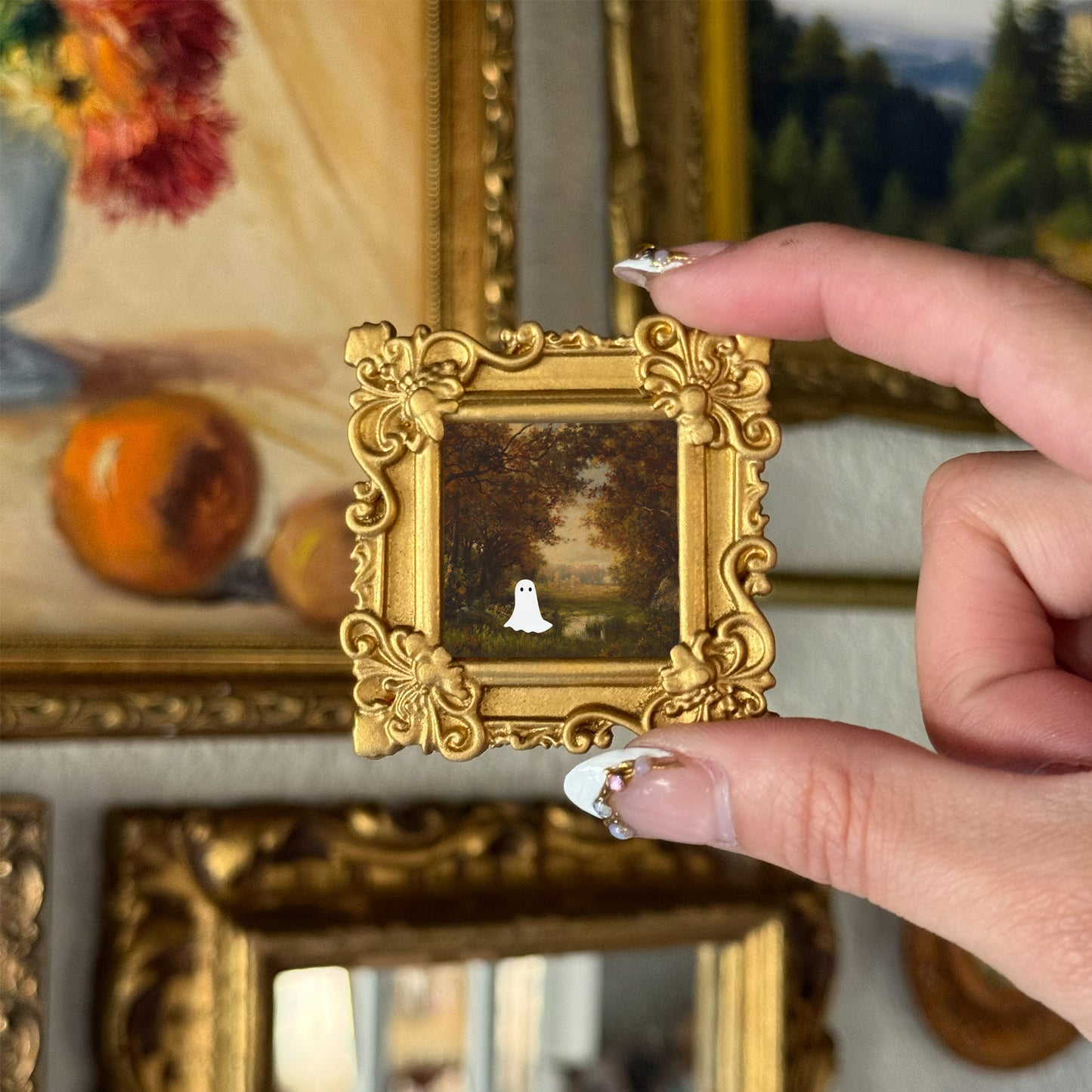 Vintage Style Resin ornate Mini ghost scenery art print Magnet