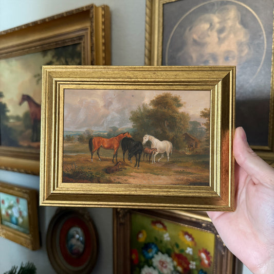 Vintage Inspired Horses in pasture Scenery Art Print gallery wall