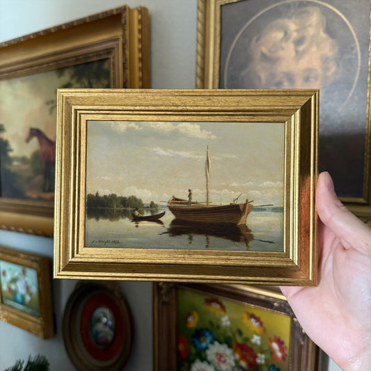 Vintage Man fishing Boat painting art Print Gallery wall