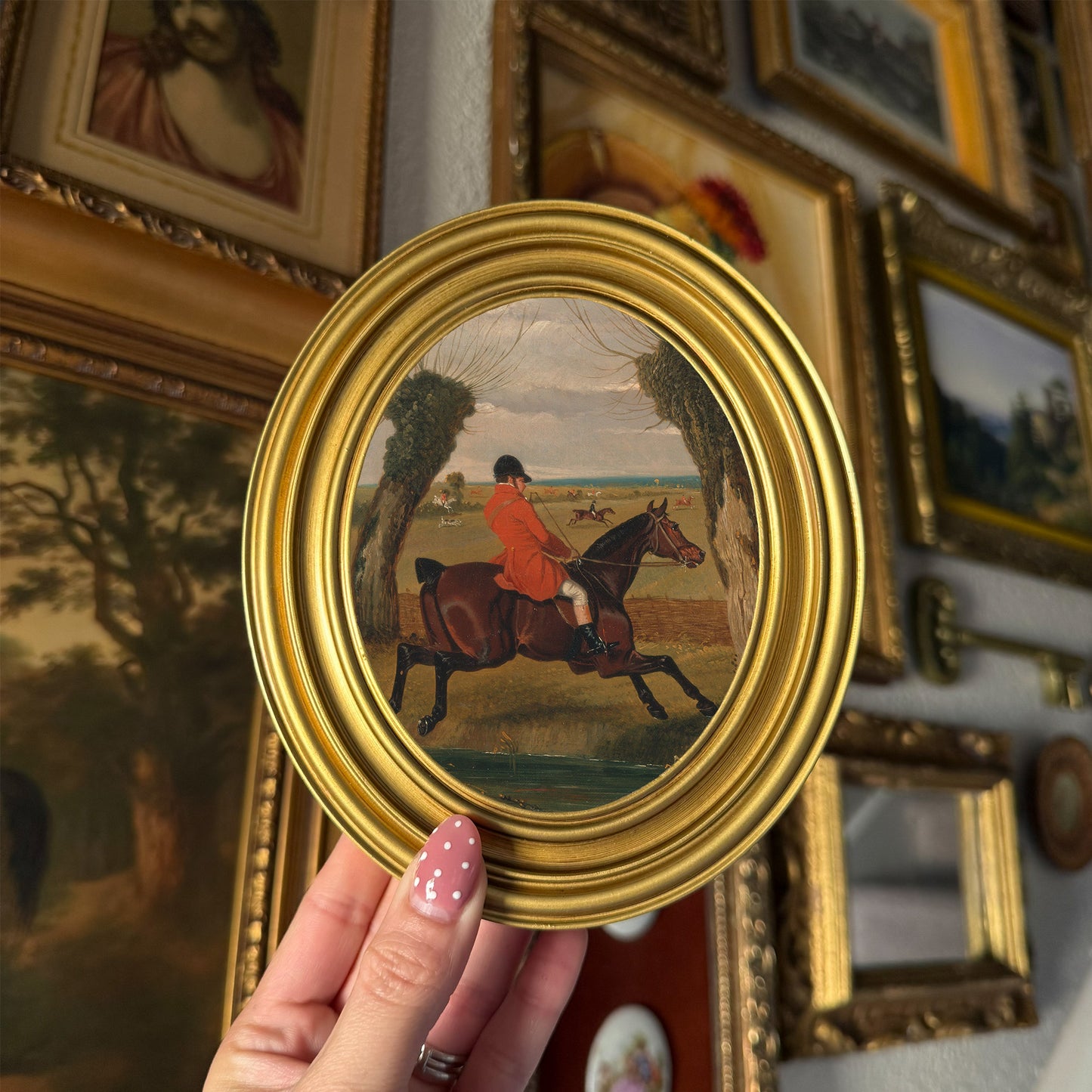 Vintage Style Horse & Jockey Art Print Framed Oval