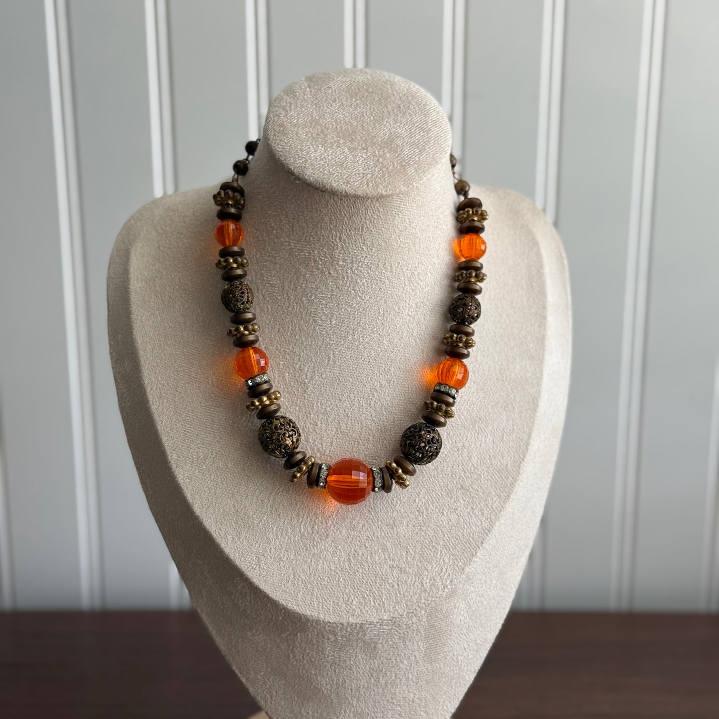 Vintage Orange and Gold Beaded Necklace