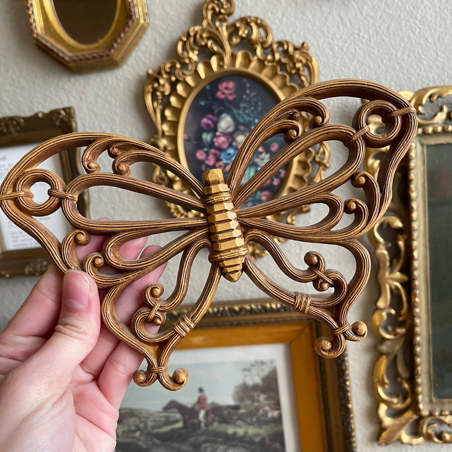 Vintage set of 3 faux rattan butterflies