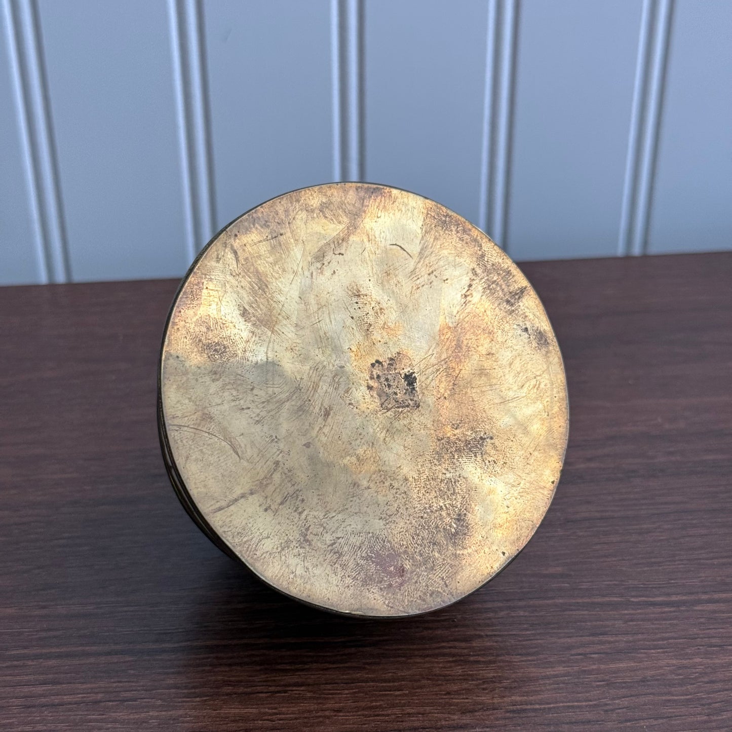 Vintage Moroccan brass box with bone inlay