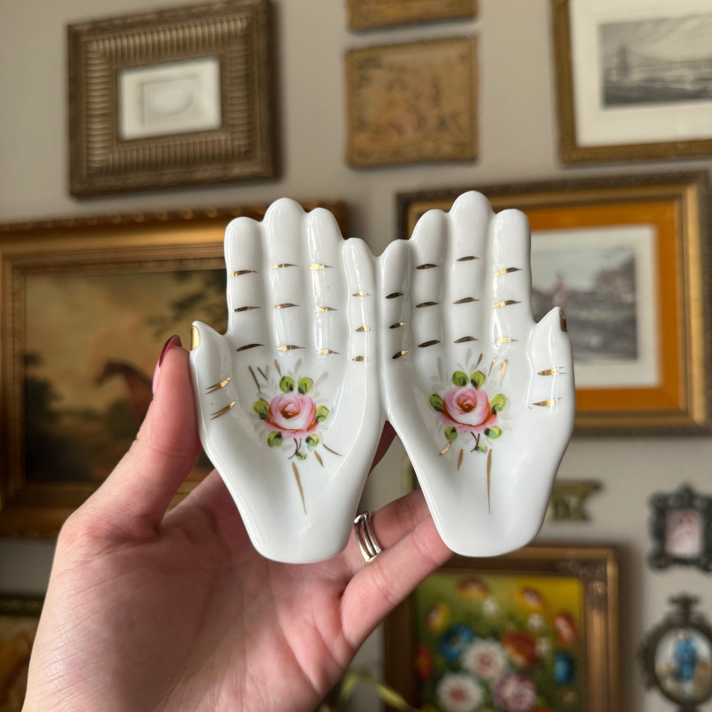 Vintage Hand Painted Hand trinket dish