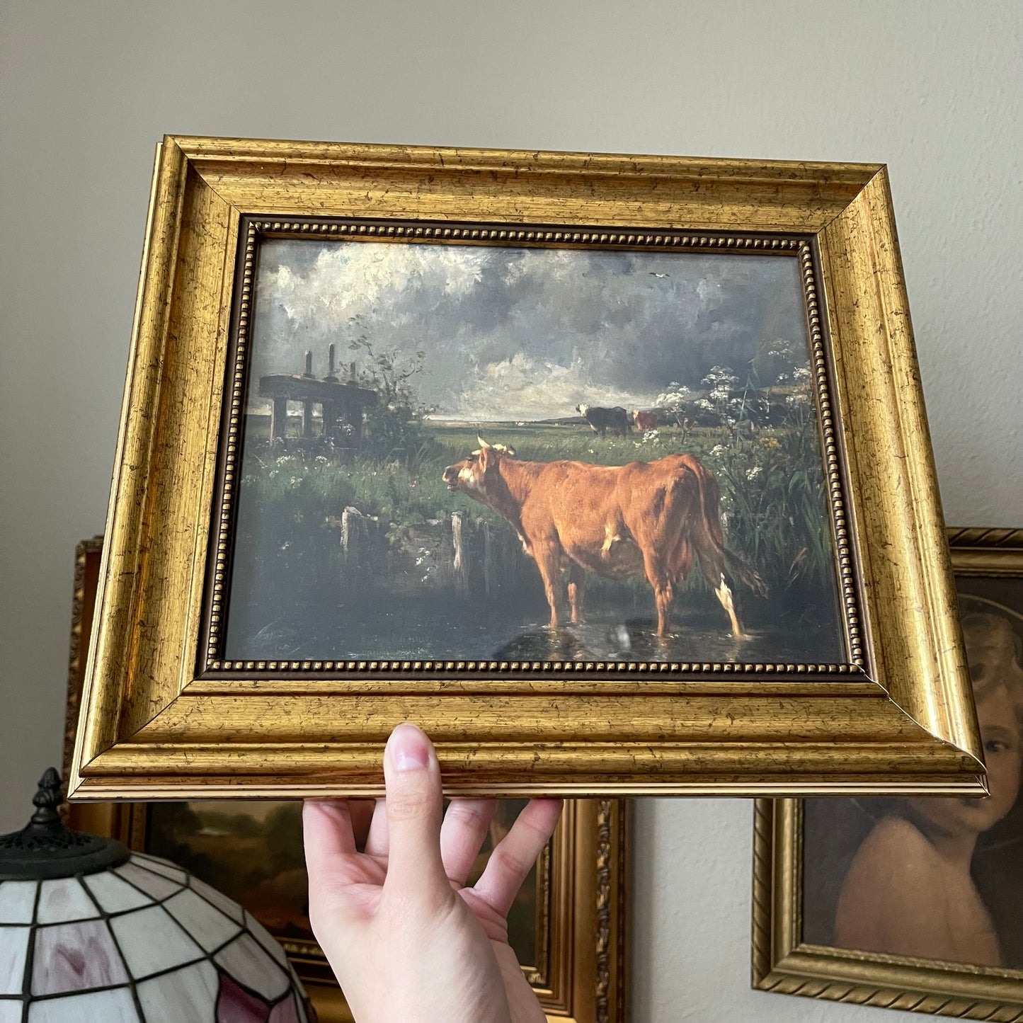 Vintage Inspired Cow scenery landscape art Print frame