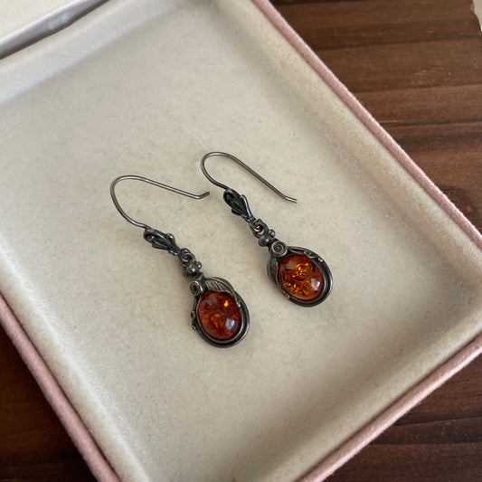 Sterling 925 Amber color drop Earrings