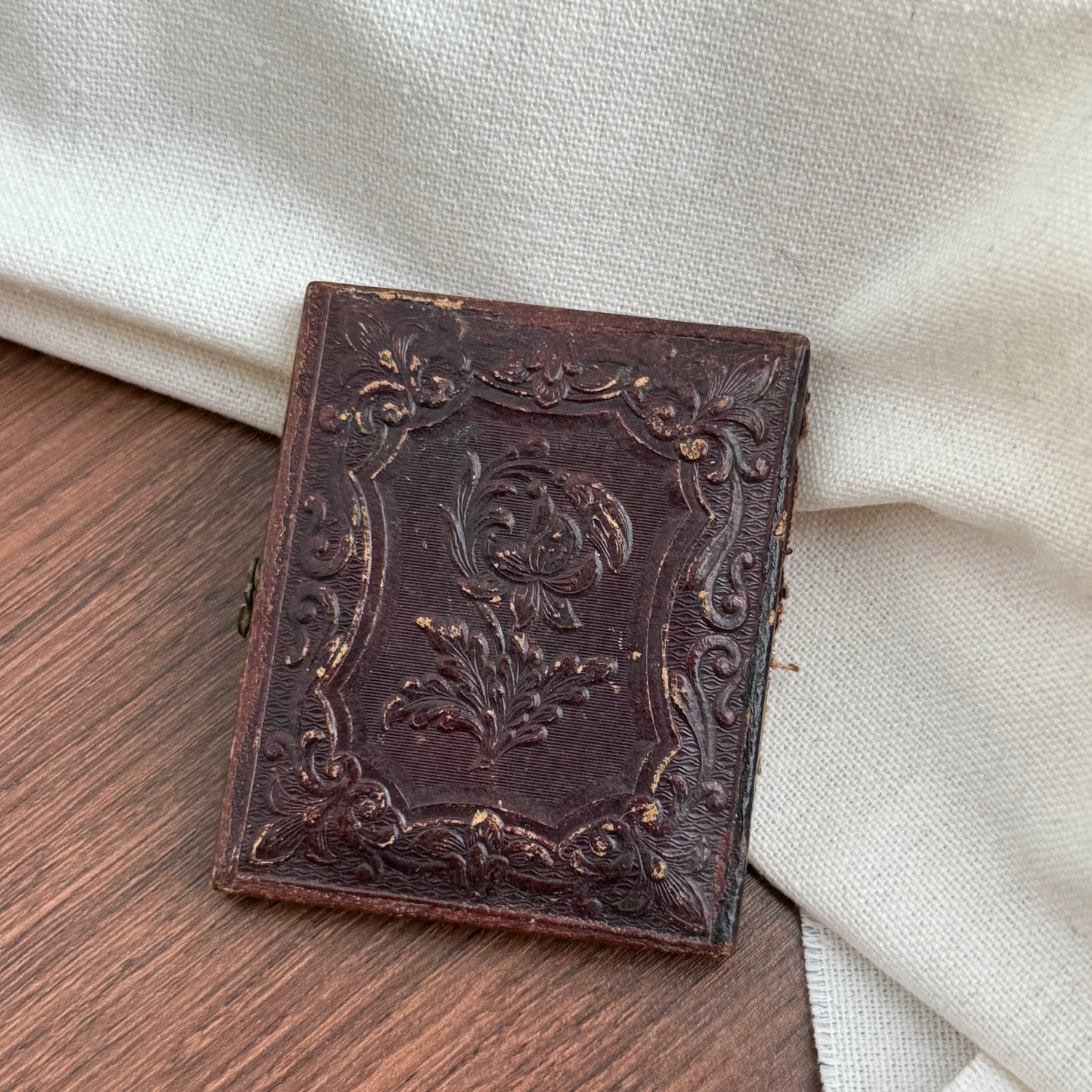 Vintage victorian leather embossed ambrotype Man photograph