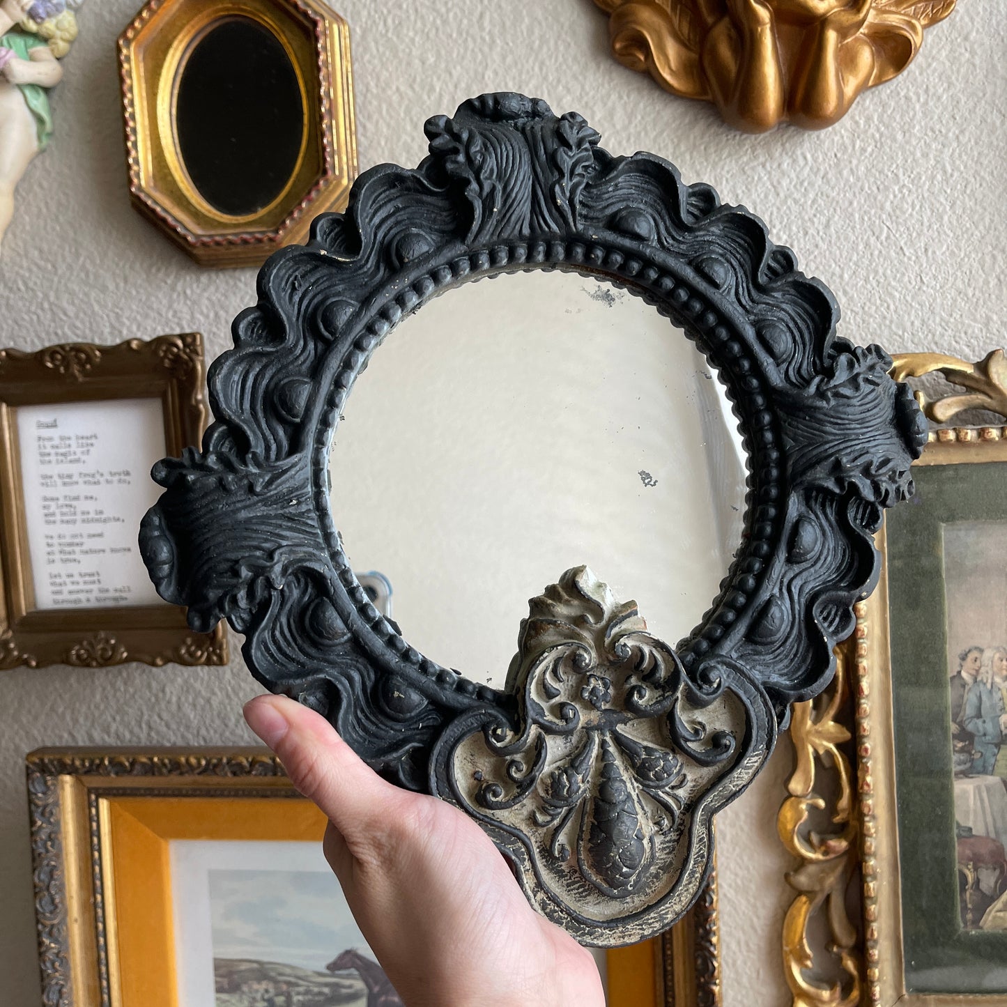 Vintage style plaster ornate wall mirror