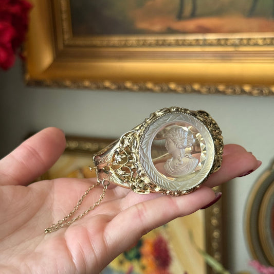 Vintage Whiting and Davis Glass Cameo Portrait Intaglio Bracelet Cuff