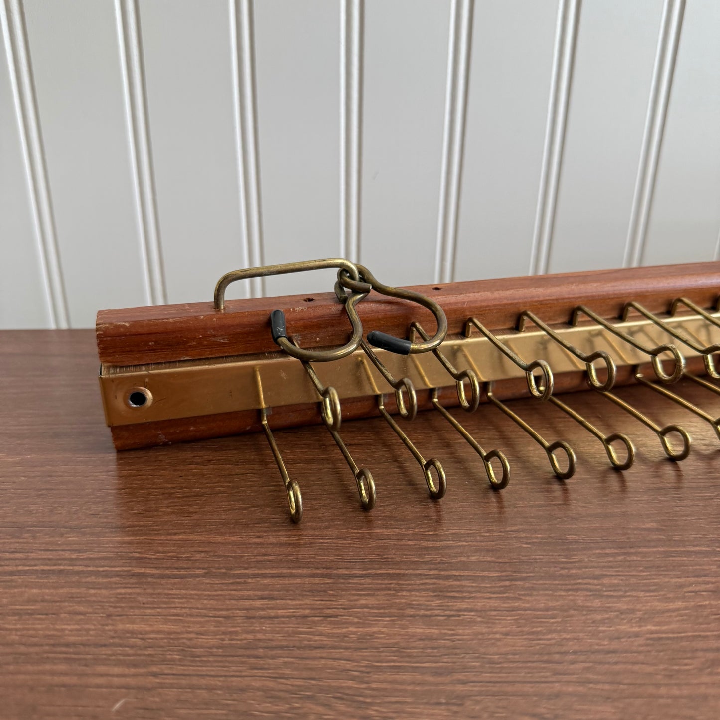 Vintage Wood and Brass Tie/Scarf/Belt Organizer