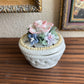 Vintage Basket Box With ceramic Flowers