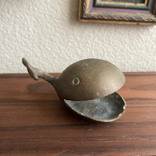 Vintage Solid Brass Whale Ashtray /Paperweight