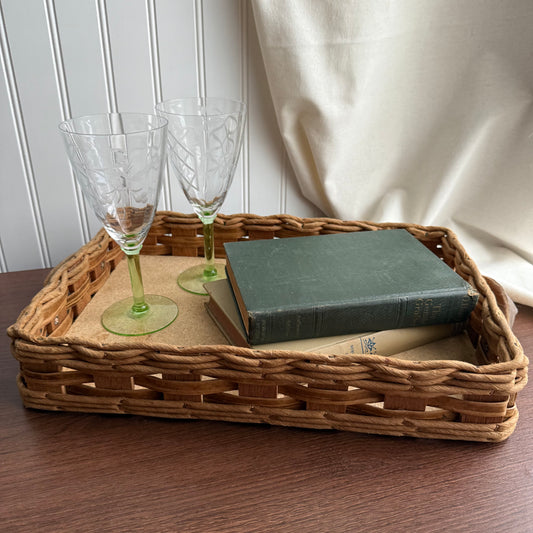 Pyrex Travel Serving Cork and Woven Wicker Tray