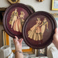 Vintage courting couple framed wood Oval