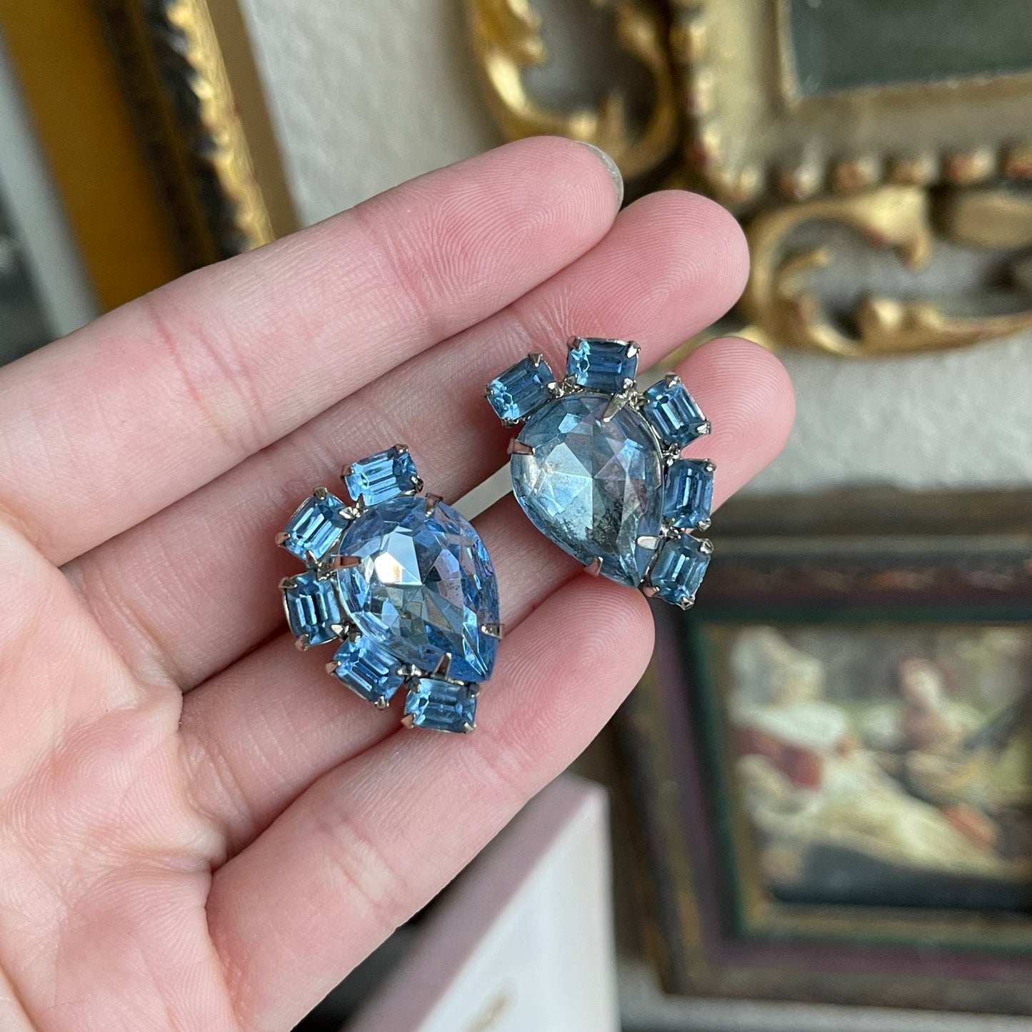 Vintage Tempest blue glass earrings