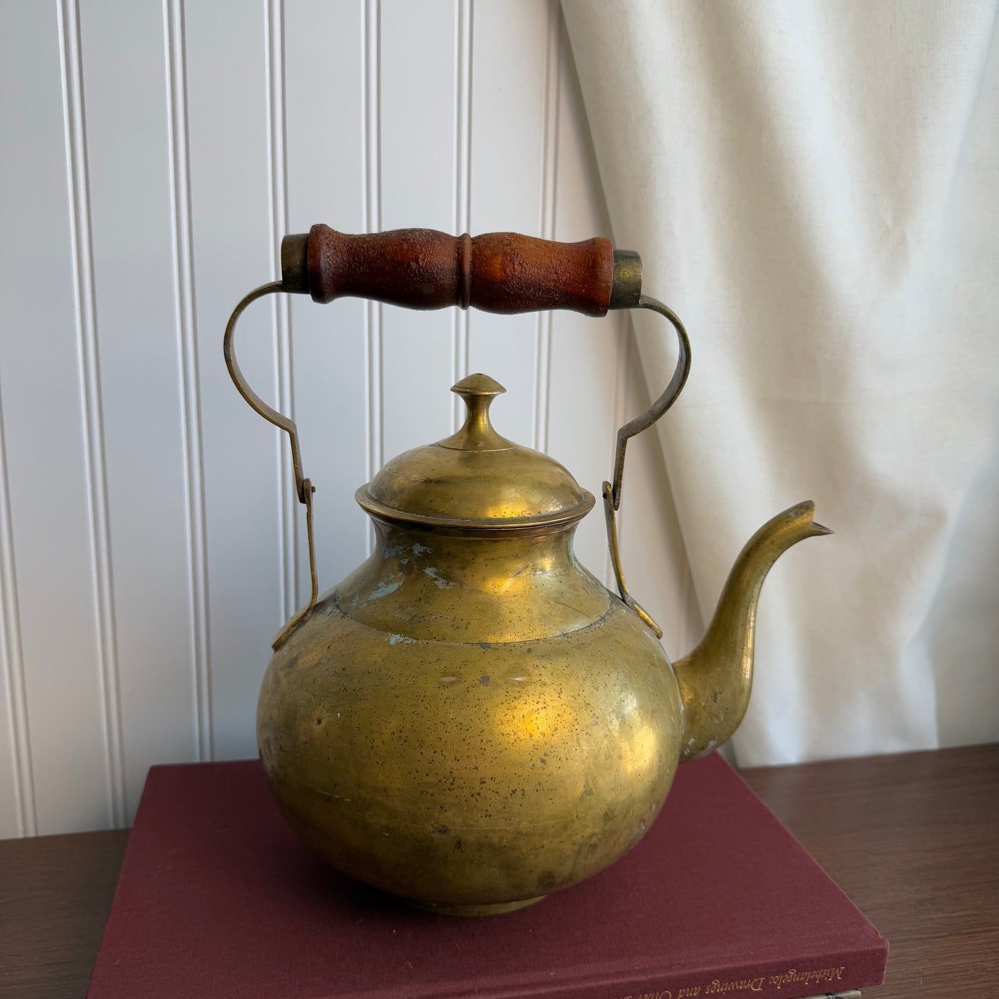 Brass with wooden handle Teapot India In good condition