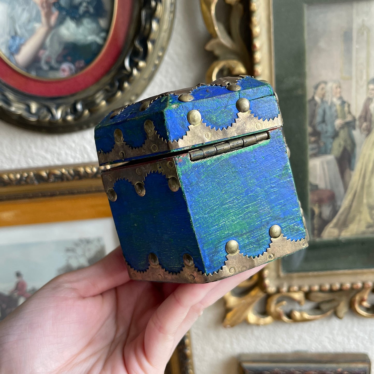Vintage wooden box with brass metal details