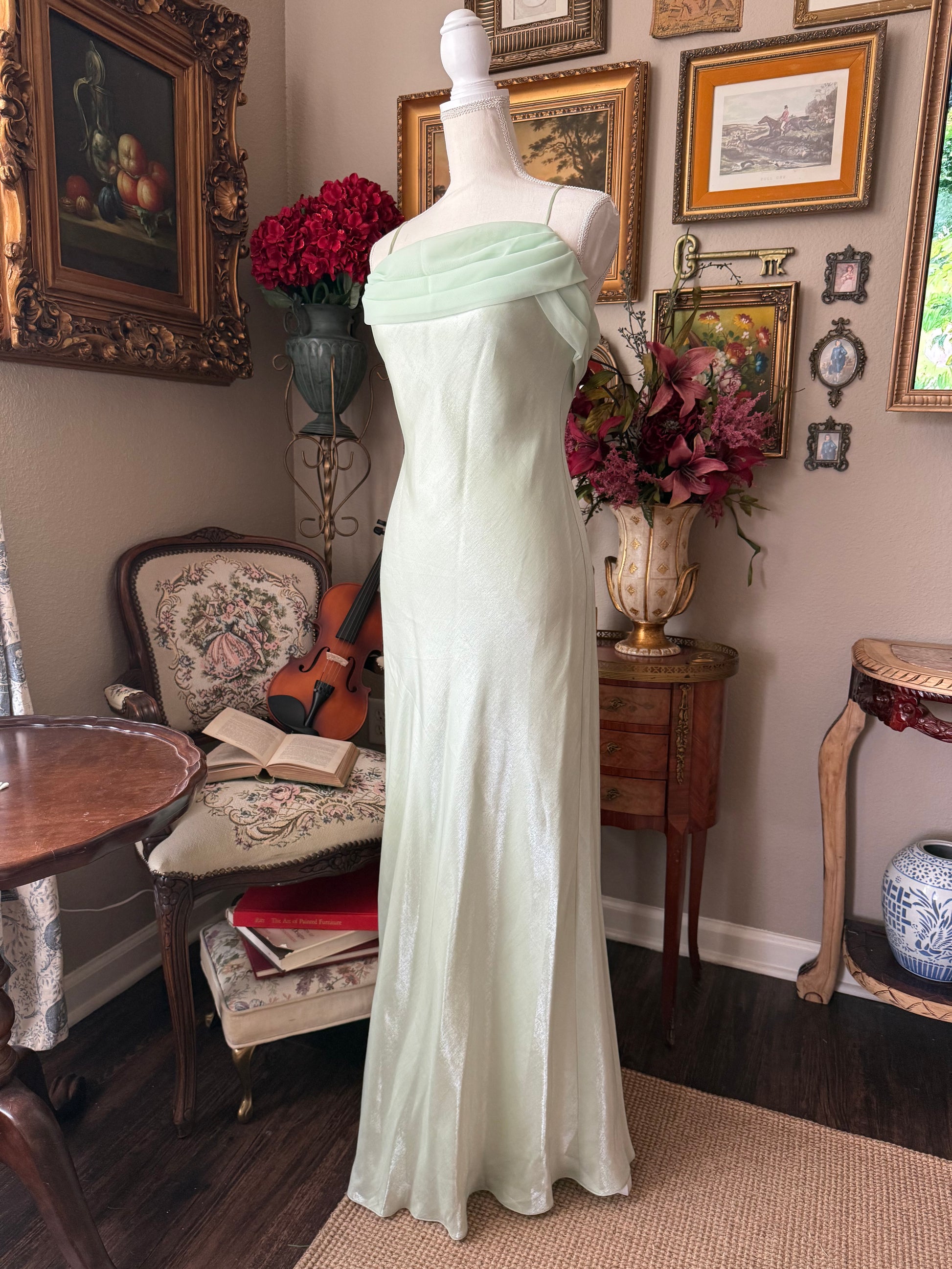 christmas dress women green Fabulous Spring 2004 John Galliano Pale Mint Green Bias Cut Slip Dress –  Shrimpton Couture main image 1