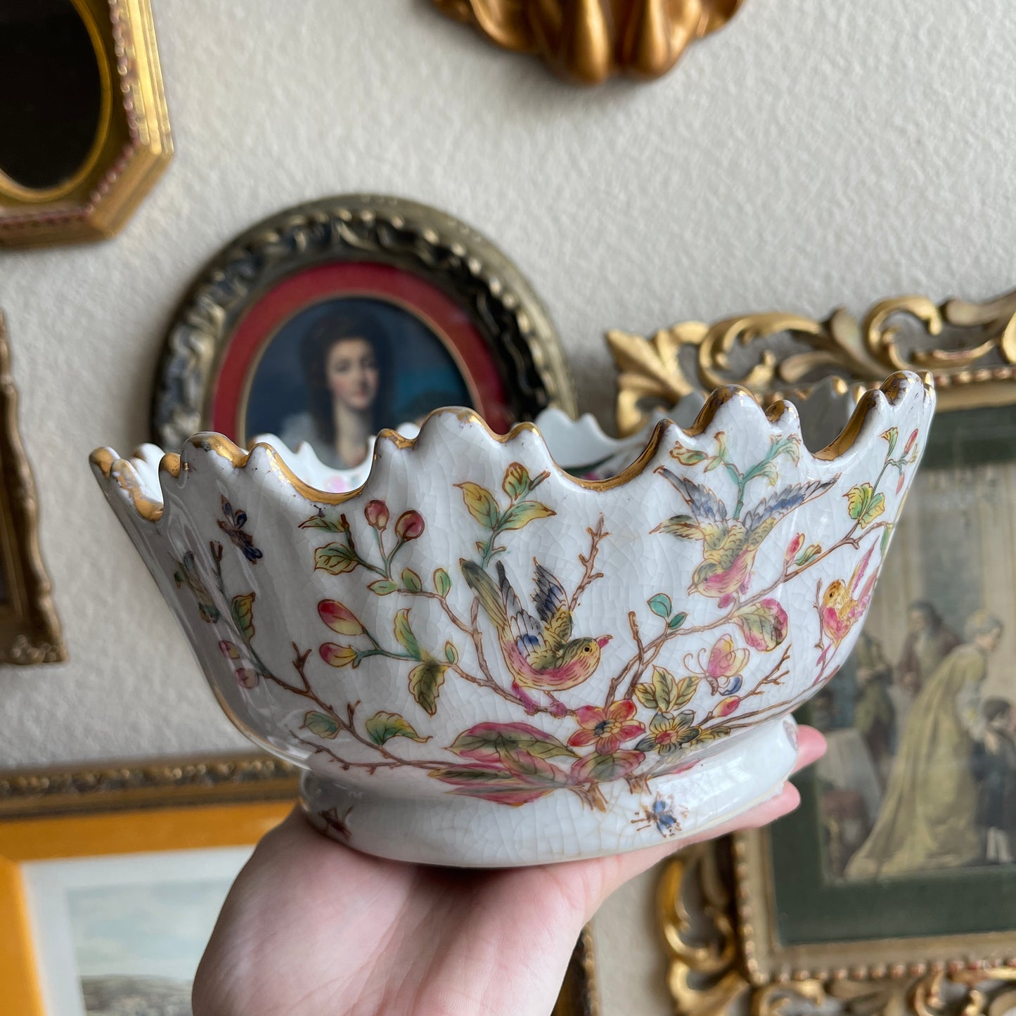 Vintage Chinese Porcelain with Birds Bowl/Planter