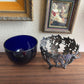 Vintage 1920's Silver Plated Bowl Basket with Cobalt Blue Glass Insert