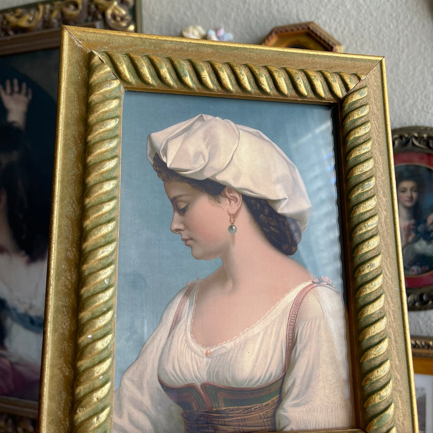 Vintage Style Woman looking down Portrait Framed