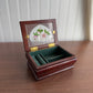 Vintage Mini Cherry Wood Jewelry Box with Stained Glass Top