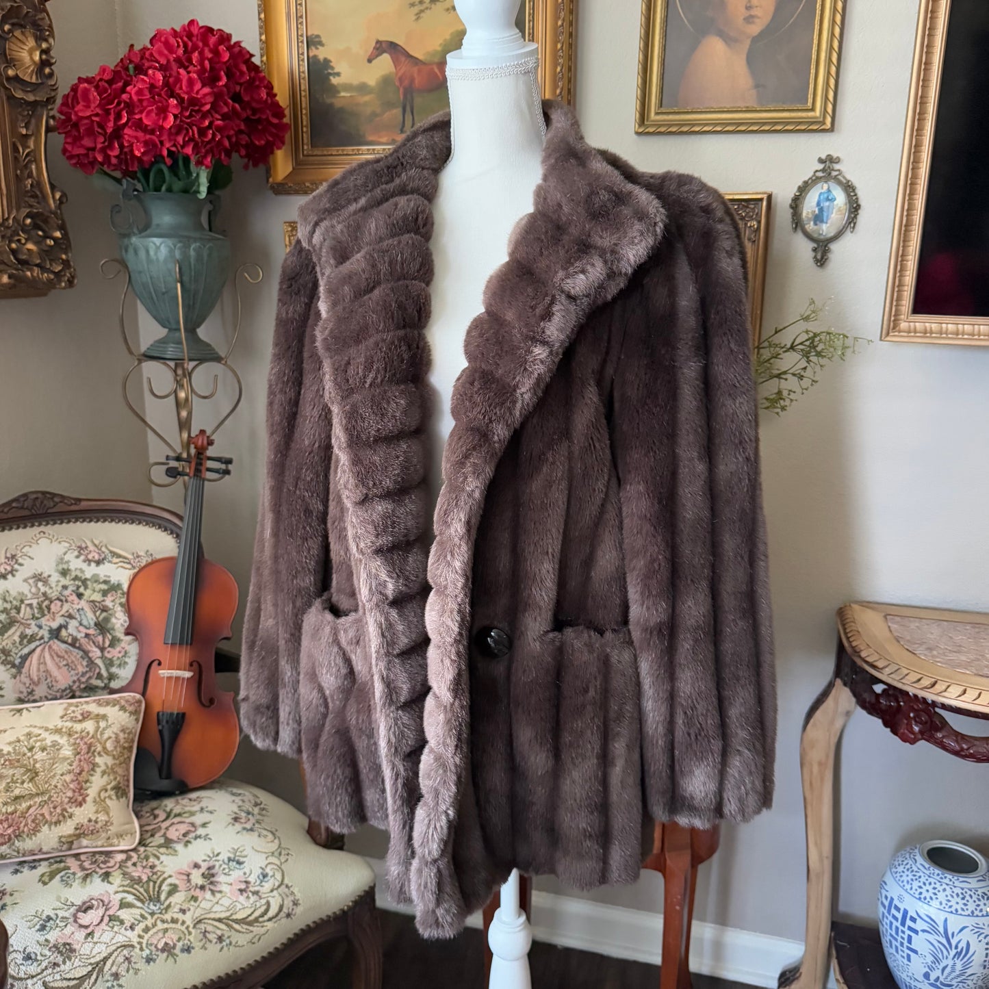 Vintage Outer Layers Coat Womens Brown Faux Fur Made in USA