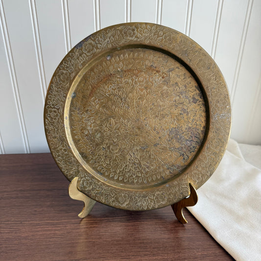 Vintage etched Solid Brass made in India plate