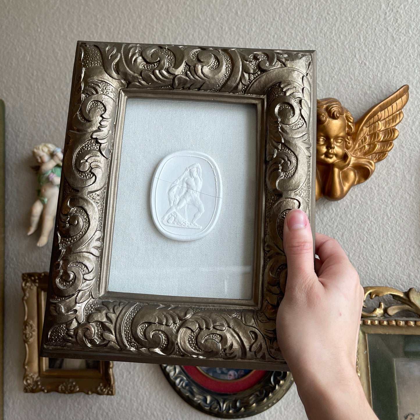 Vintage ornate plaster framed Intaglio