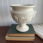 Vintage White Ceramic Pedestal Planter with Roses