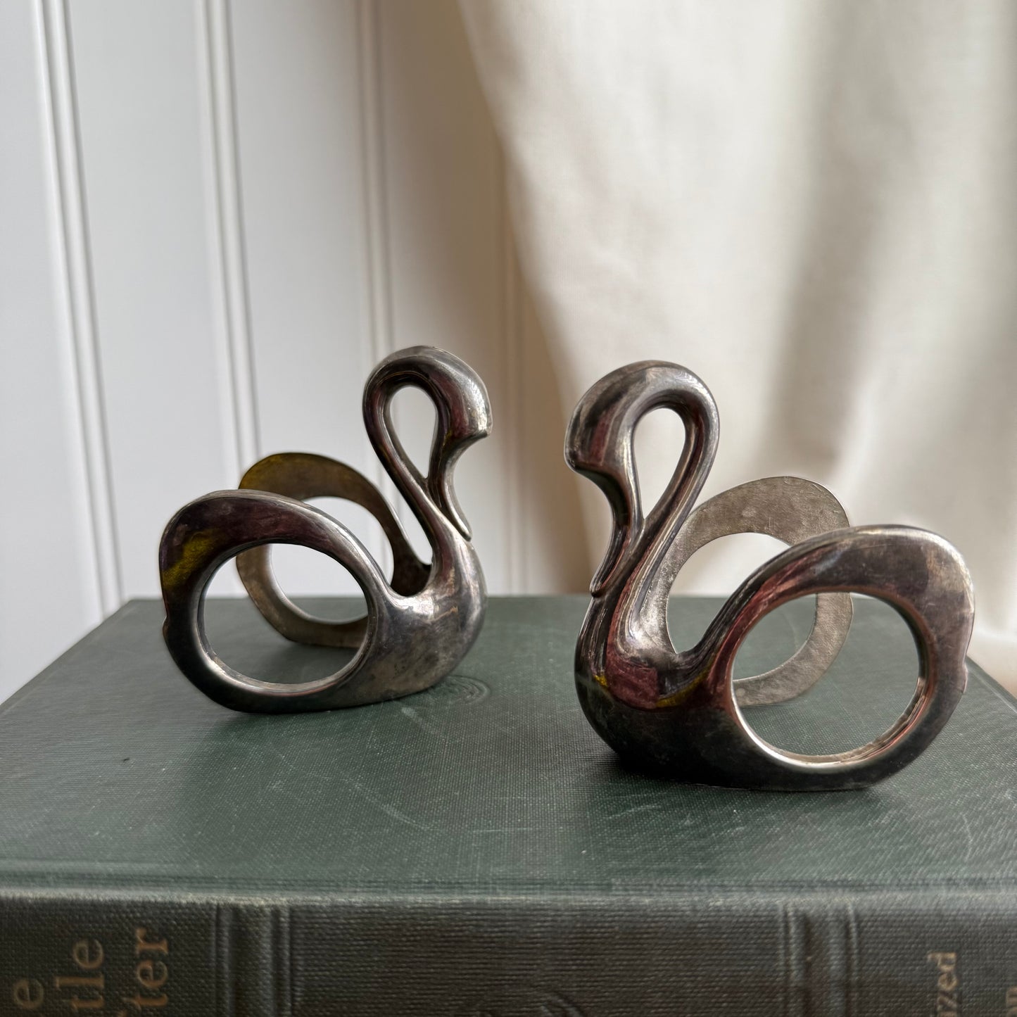 Vintage silver plated swan napkin holders set of 2