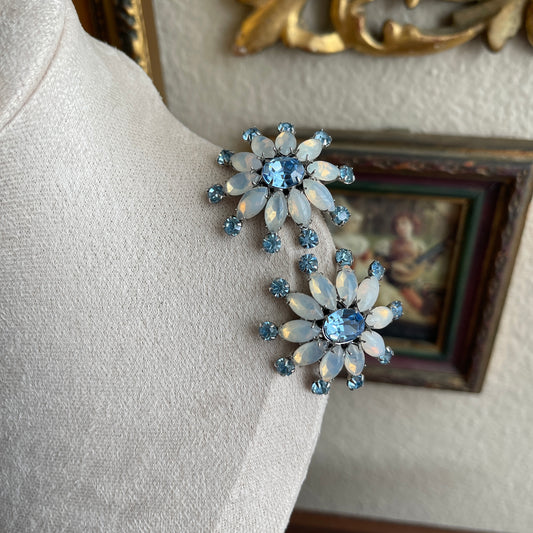 Vintage Blue cloud Rhinestone clip on earrings