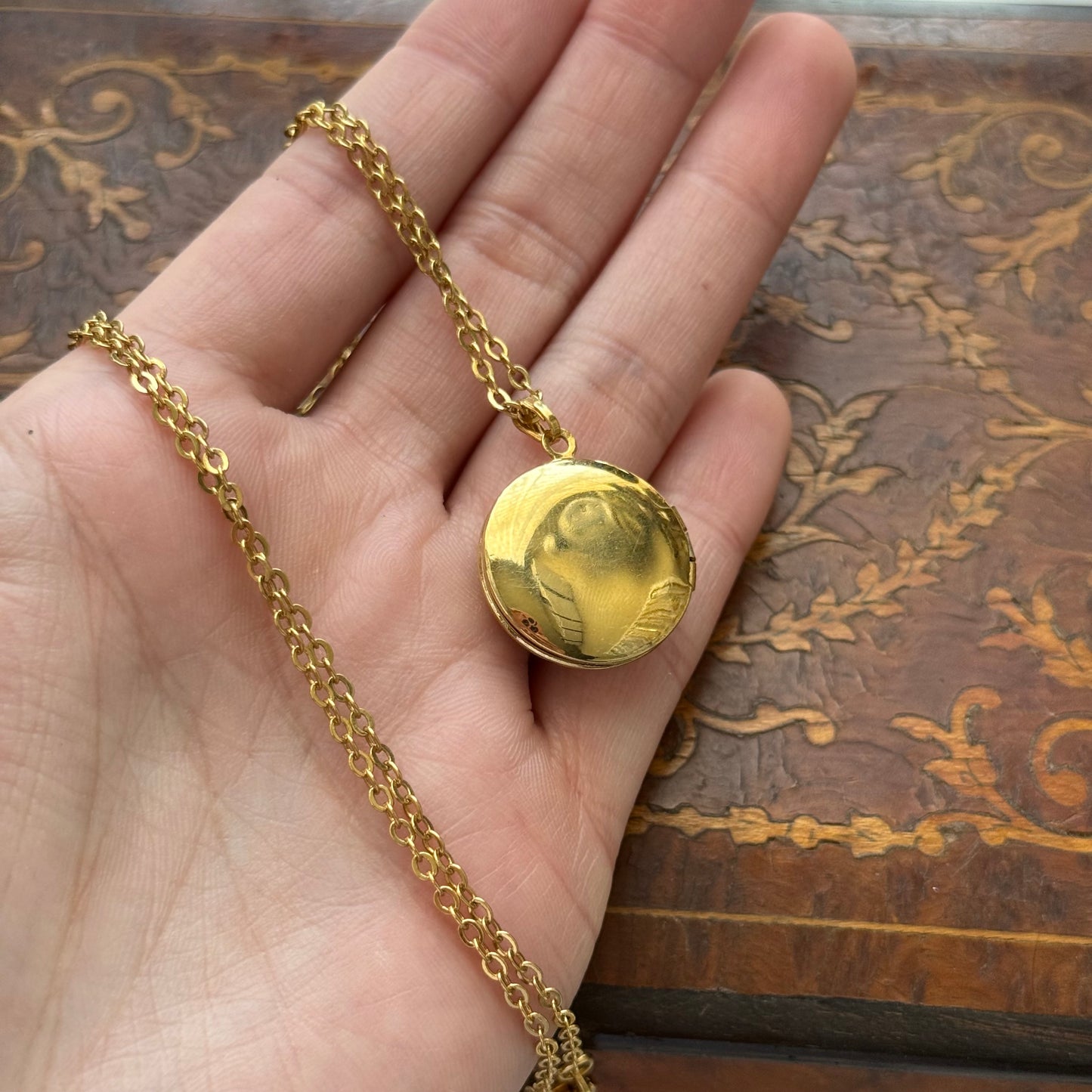 Vintage Blue Rhinestone Locket Necklace