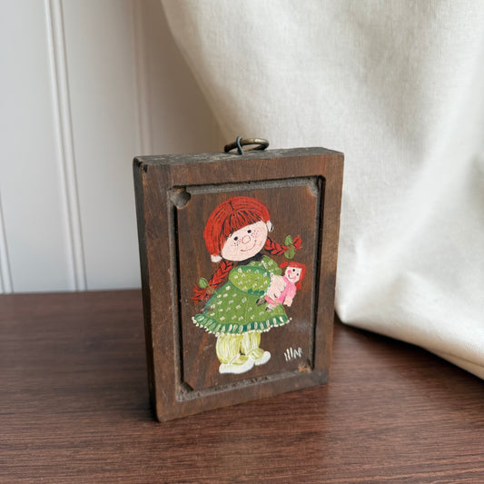 Vintage Hand painted girl on wooden piece