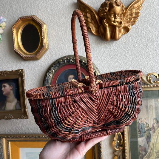 Vintage Farmhouse Flower Basket Double Lids Wicker basket