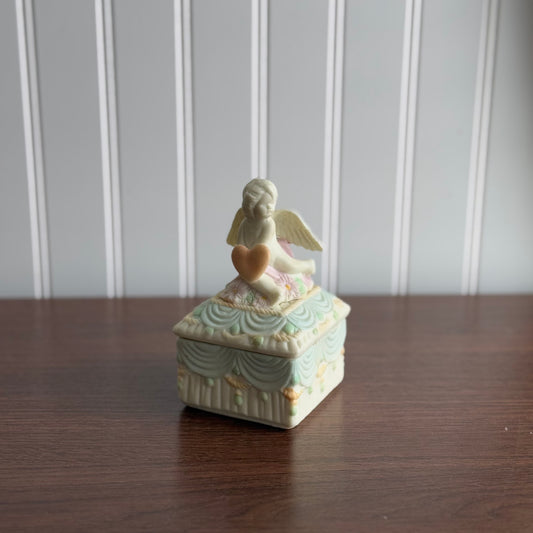 Vintage colorful Cherub Angel trinket Box