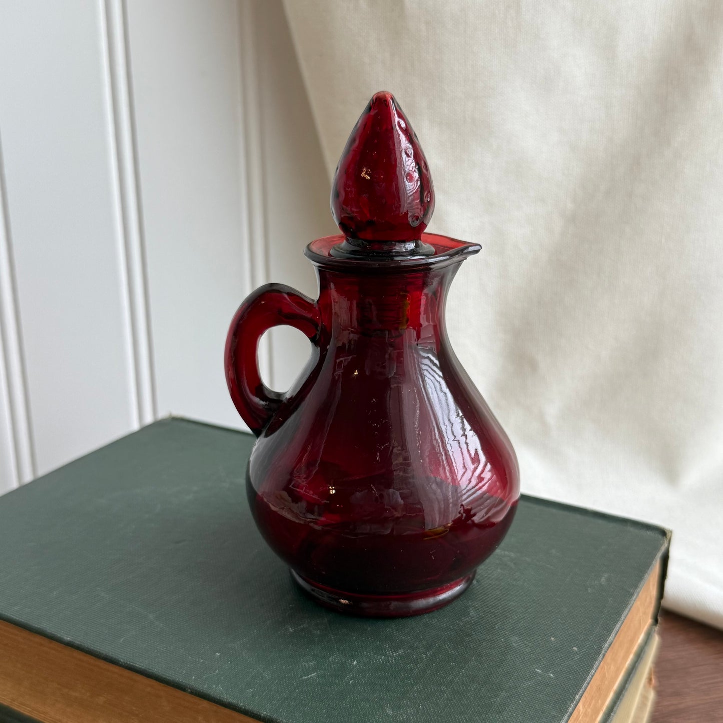 Vintage Avon Strawberry Bath Foam Ruby Red Glass Pitcher