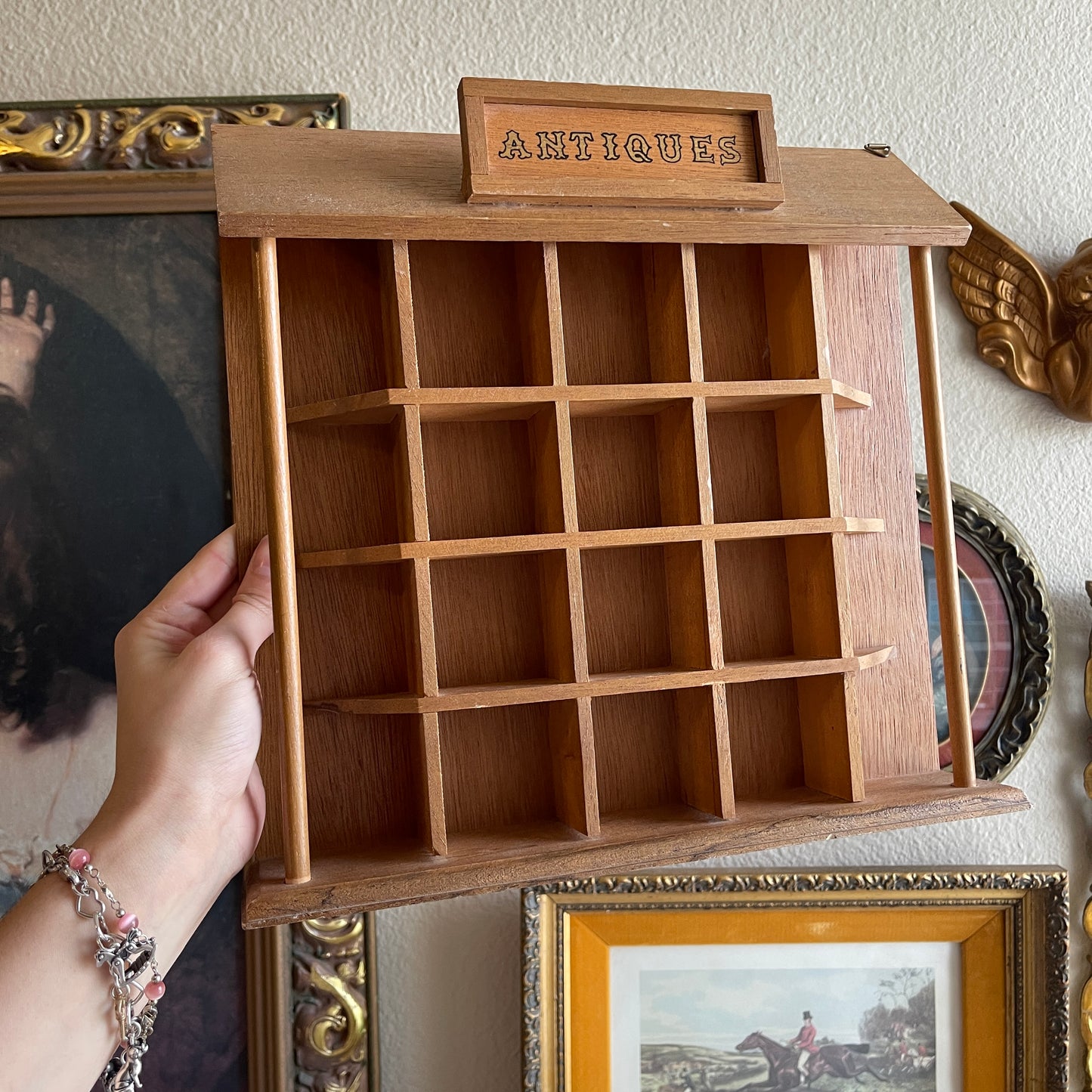 Vintage Wooden Cubby Collectibles Shelf