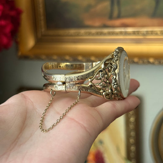 Vintage Whiting and Davis Glass Cameo Portrait Intaglio Bracelet Cuff