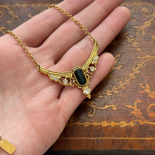 Vintage 1928 Black & Clear Crystal Necklace