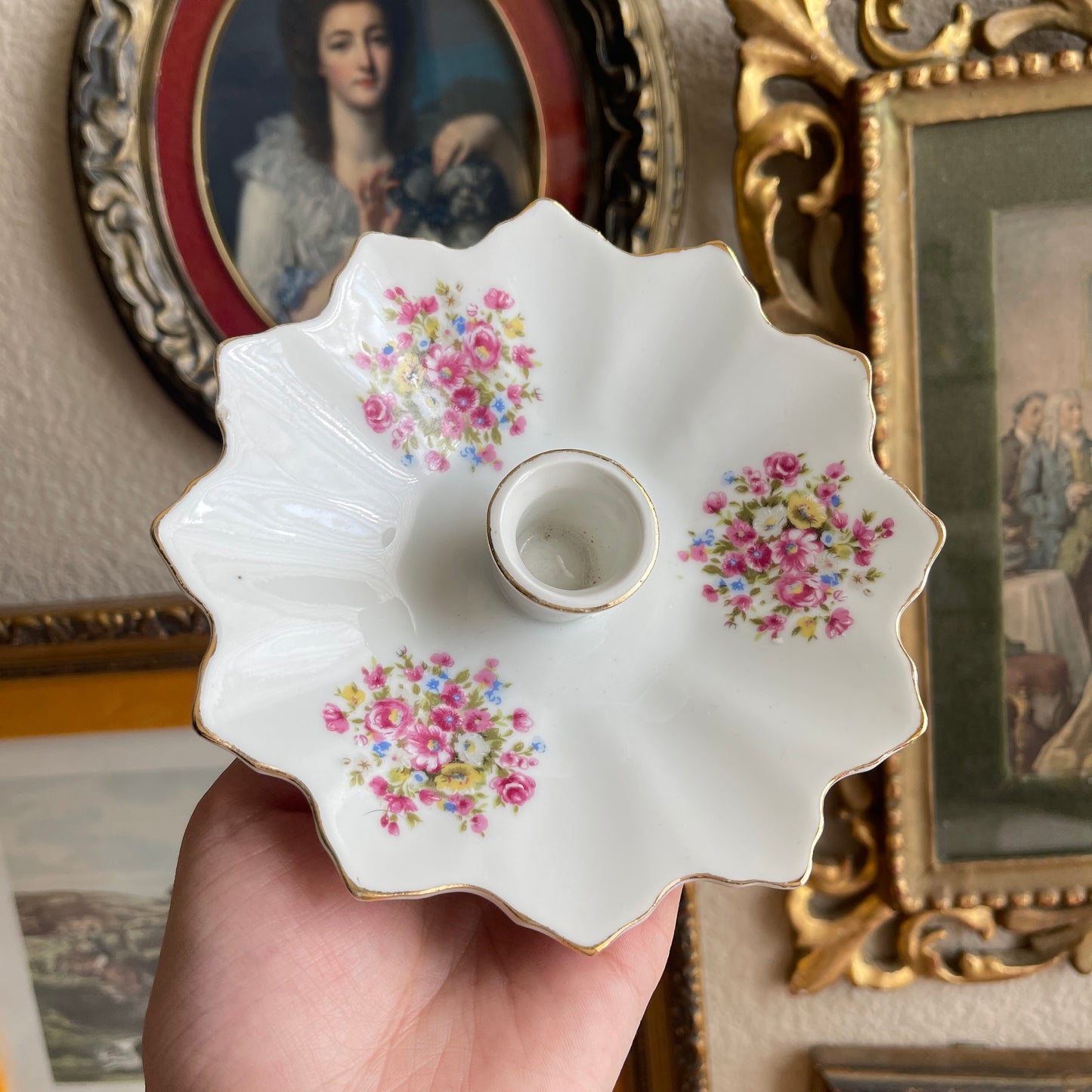 Vintage ceramic white with floral set of 2 candleholder