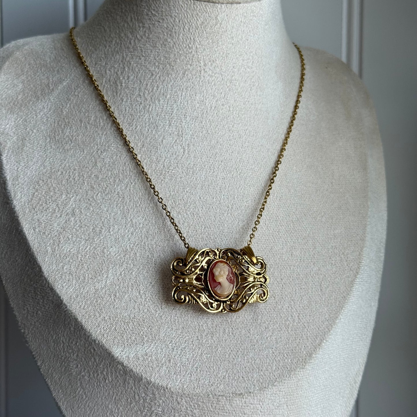 Vintage Faux Cameo Necklace Brooch & Bow brooch