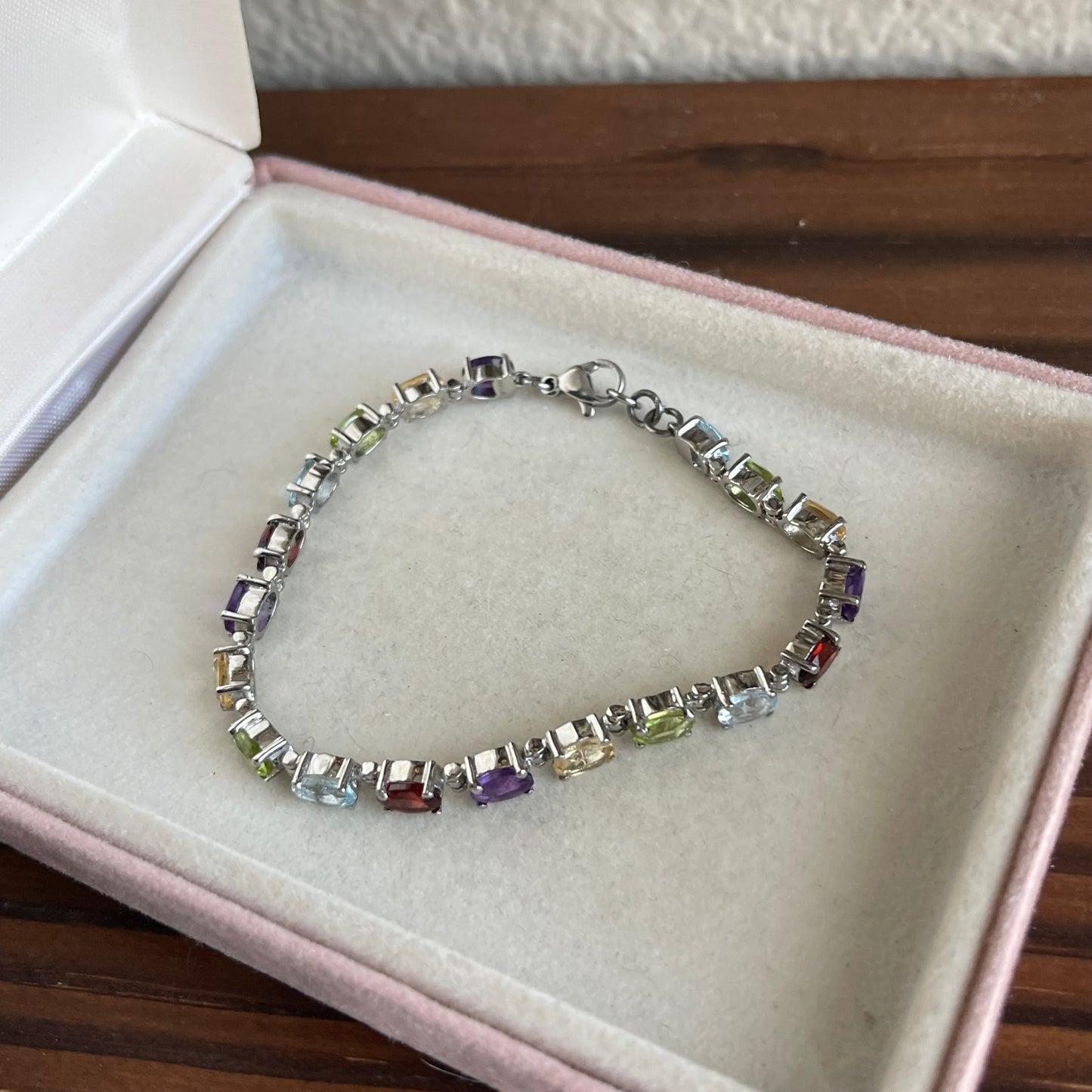 925 Sterling Silver Gemstone glass rhinestone Bracelet