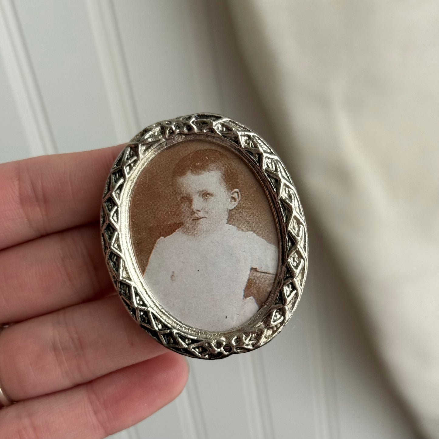 Silver Tone Baby portrait Brooch