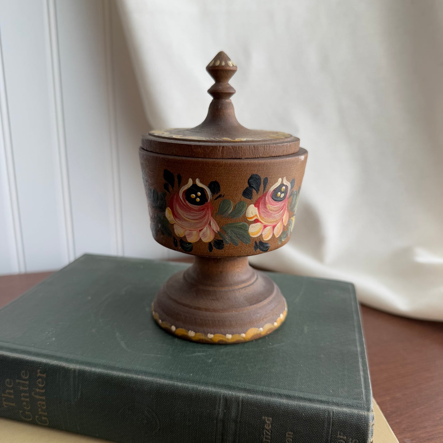 Wooden Hand painted pedestal bowl