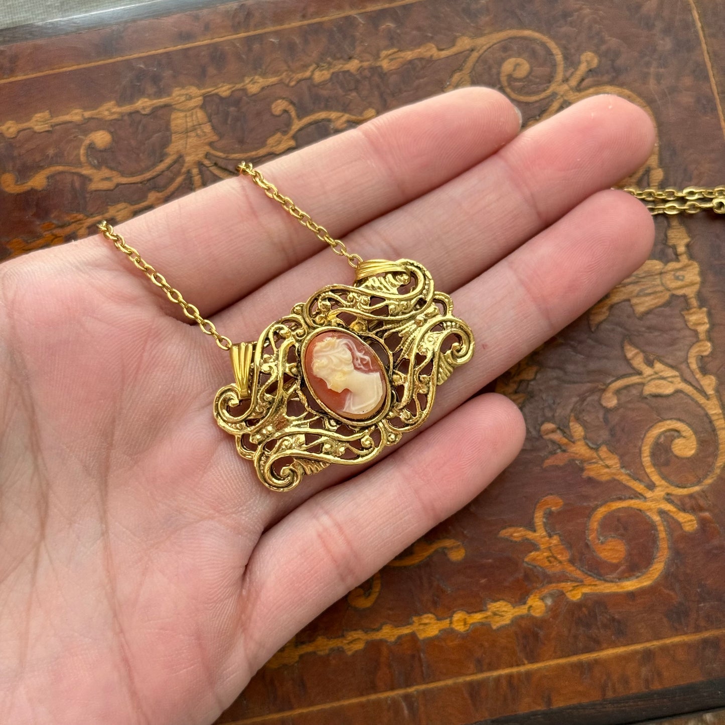 Vintage Faux Cameo Necklace Brooch & Bow brooch