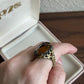 Vintage West Germany art glass Smoky topaz gemstone metal ring Adjust Regency Victorian Revival