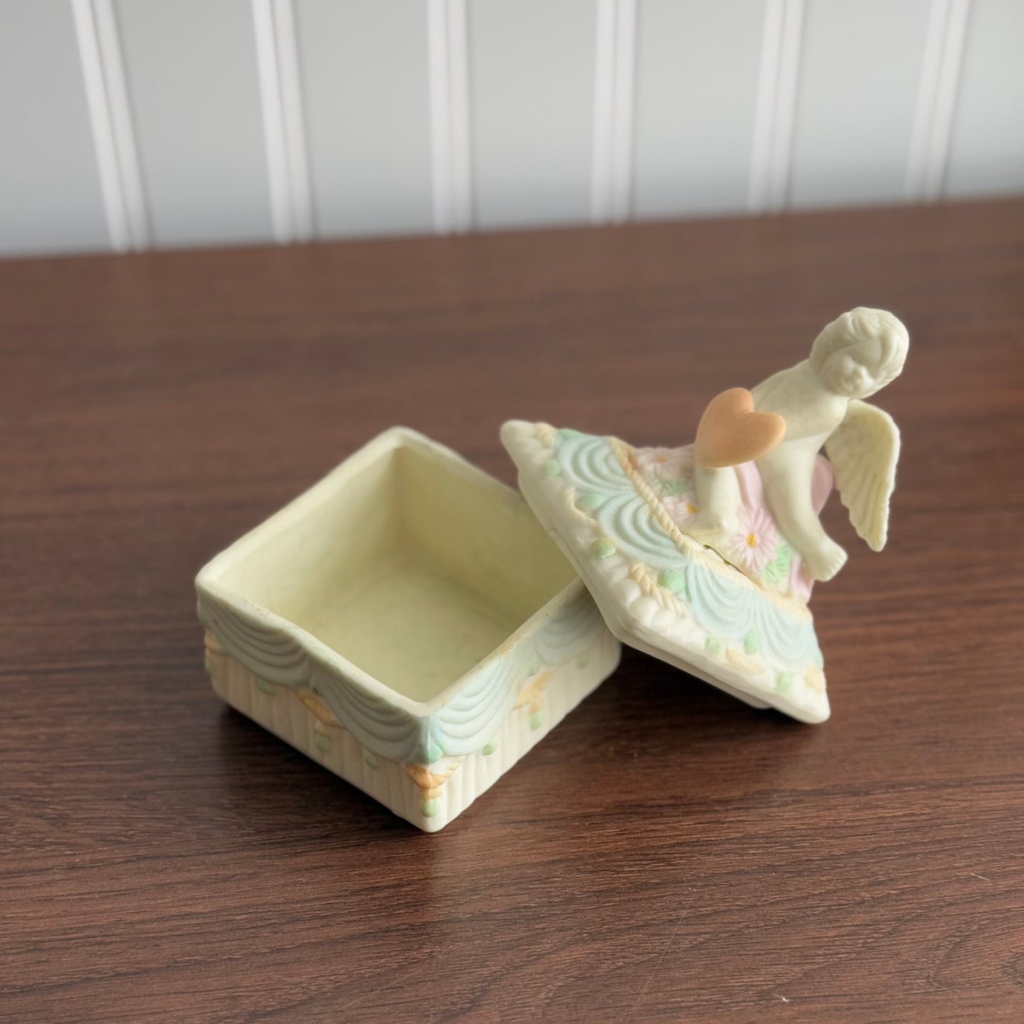 Vintage colorful Cherub Angel trinket Box