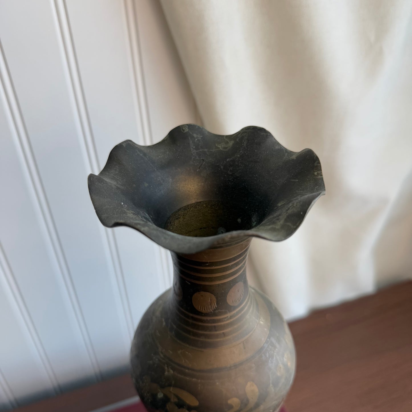 Vintage Engraved Solid Brass Vase Made In India